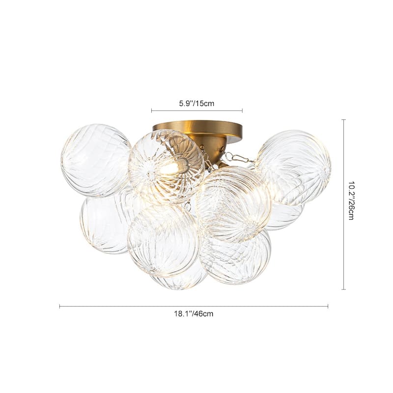 3-Light Swirled Glass Globe Bubble Semi Flush Mount - N/A