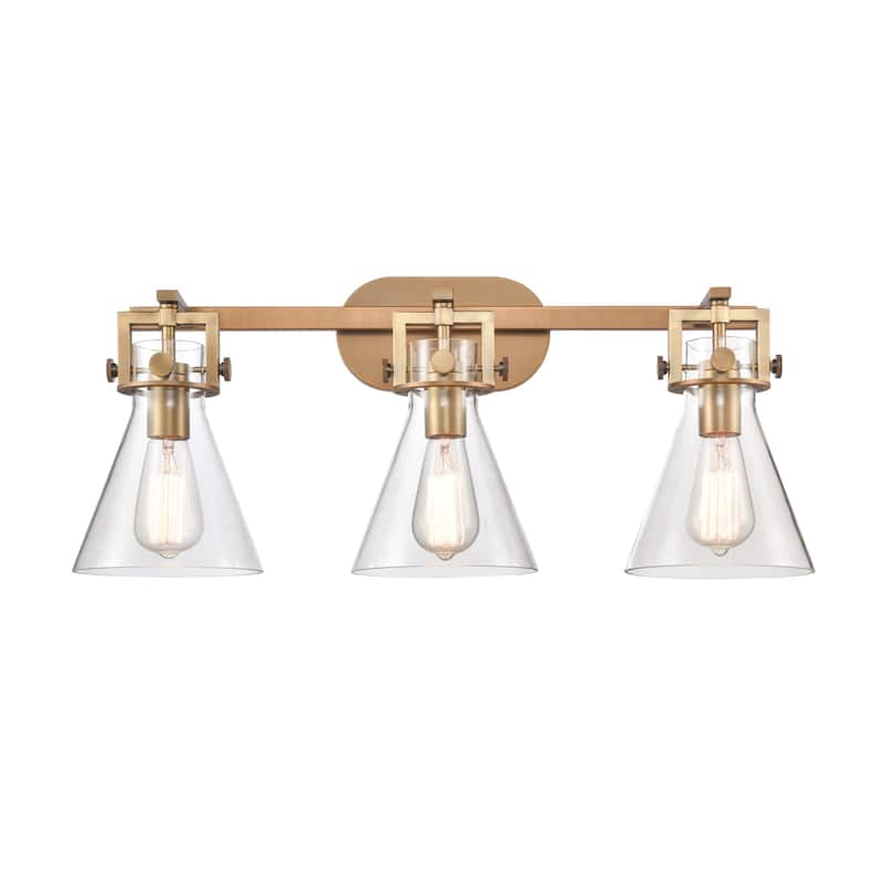 Innovations Lighting 411-3W-12-27 Newton Cone Vanity Newton Cone 3 - Brushed Brass / Clear