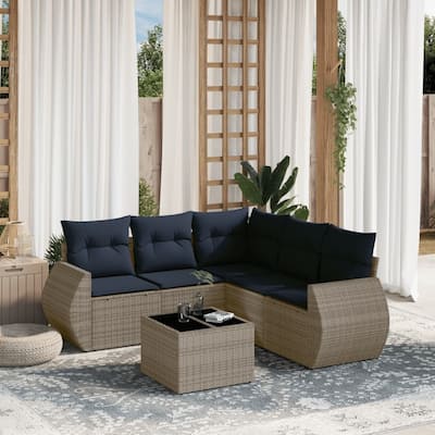 vidaXL 6 Piece Patio Sofa Set with Cushions Gray Poly Rattan - 73.2x27.2x73.7
