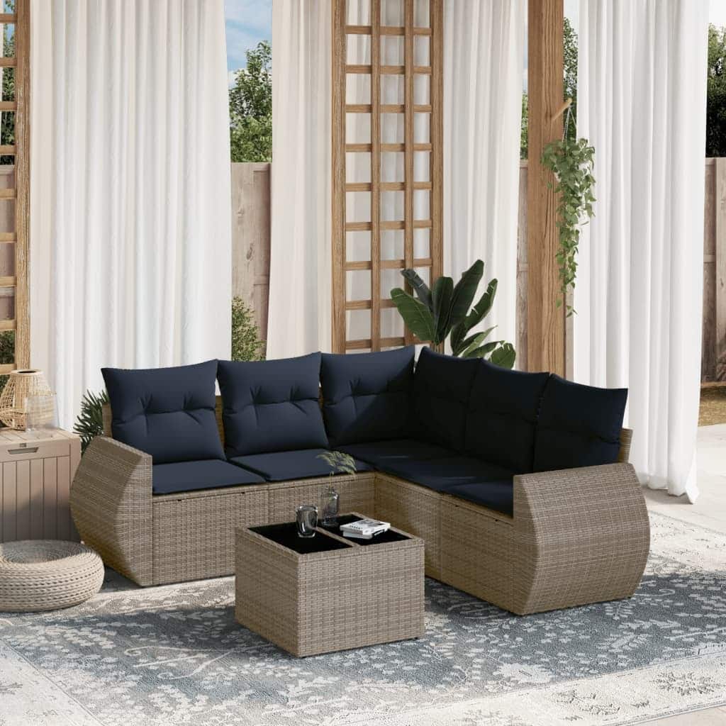 vidaXL 6 Piece Patio Sofa Set with Cushions Gray Poly Rattan - 73.2x27.2x73.7
