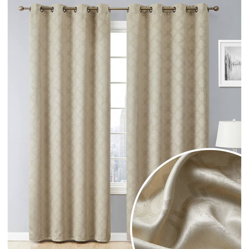 HLC.me Redmont Lattice Thermal Room Darkening Light Blocking Privacy Blackout Grommet Curtain Panels - Set of 2