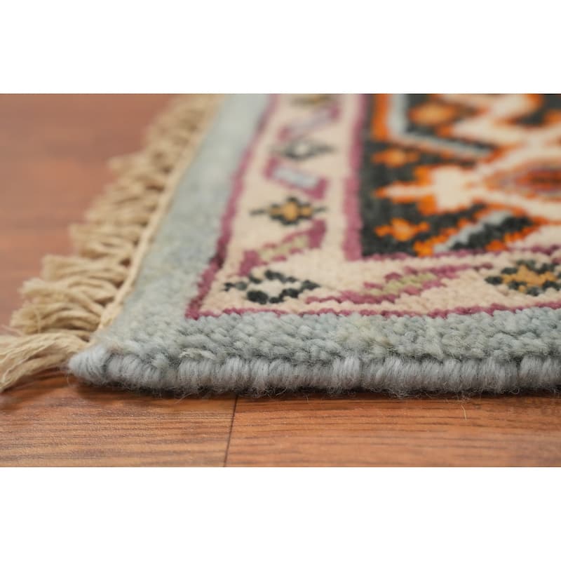 Hand Knotted Oriental 100% Wool Carpet Traditional Medallion Navy Blue & Blues Heriz (serapi) Area Rug - 5' 10'' X 4' 0''