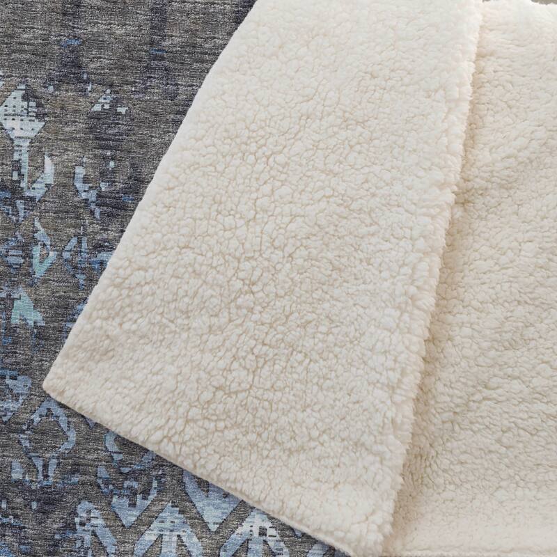 Premium Machine Washable ASB79 Moroccan Boho Sherpa Throw Blanket