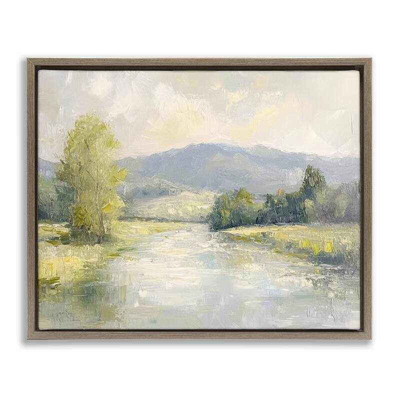 Stupell Abstract River & Mountain Scene Framed Floater Canvas Wall Art Design By Petal Prints Design - 21 x 17 - Brown