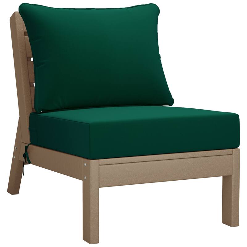 Birchwood All Weather HDPE Outdoor Patio Deep Seating Weathered Wood Armless Chair With Cushions (1-Piece)