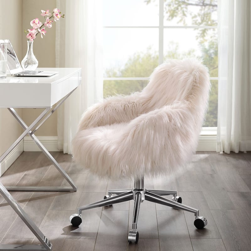 Faux Fur Plush Office Chair - 35" - Pink and Silver