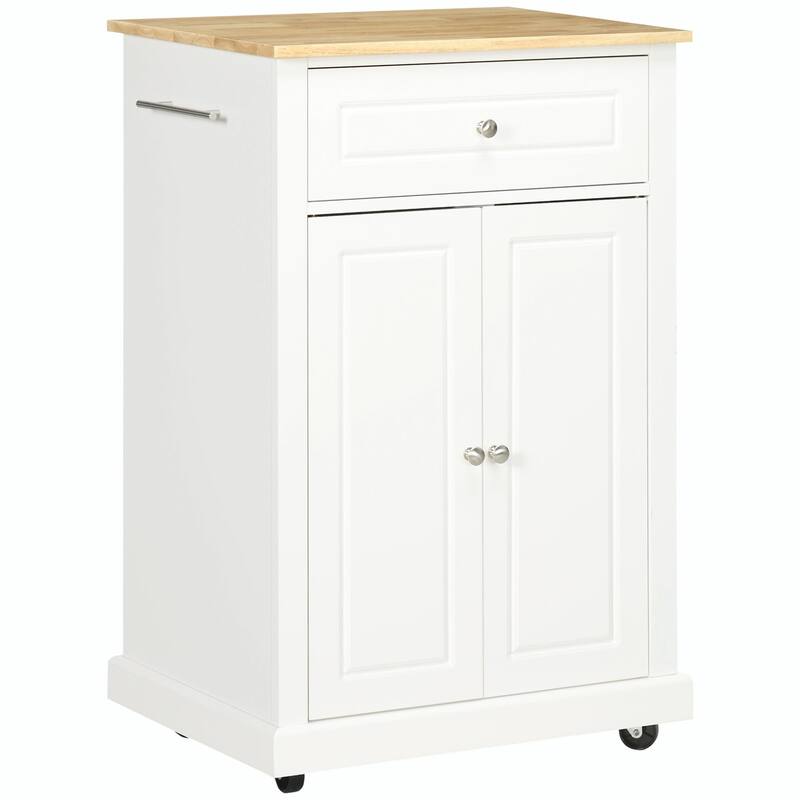 Rolling Kitchen Island Cart with Drawer, Adjustable Shelf, and 2 Towel Racks
