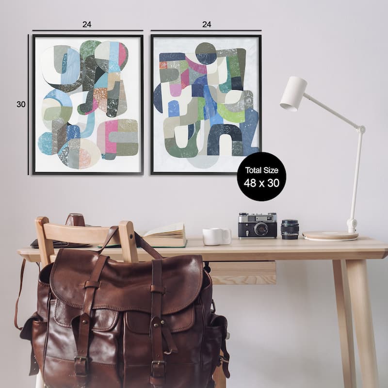 Stupell Retro Pastel Geometrics Framed Giclee Art Design By Coco Good (Set of 2)