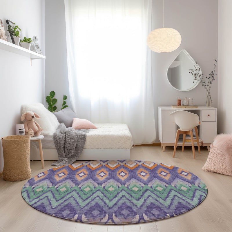 Machine Washable Indoor/ Outdoor Chantille Geometric Boho Rug - Purple - 8' x 8'