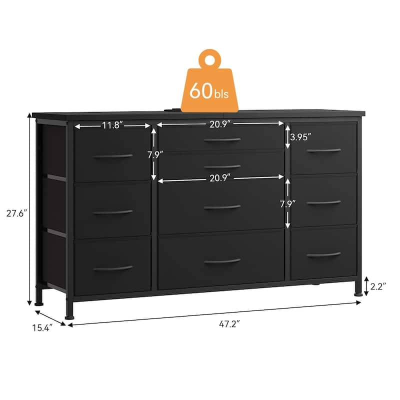 Bedroom Dresser with 10 Large Drawers for 55'' Long TV Stand - 55 inches