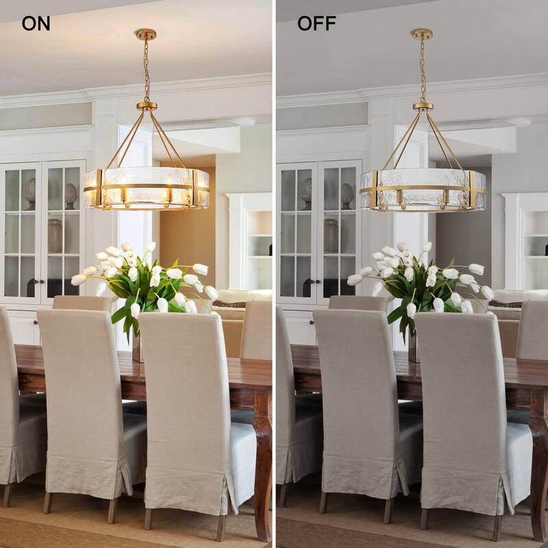 Dimmable Large Drum Glass Chandelier for Dining Room High Ceiling Living Room