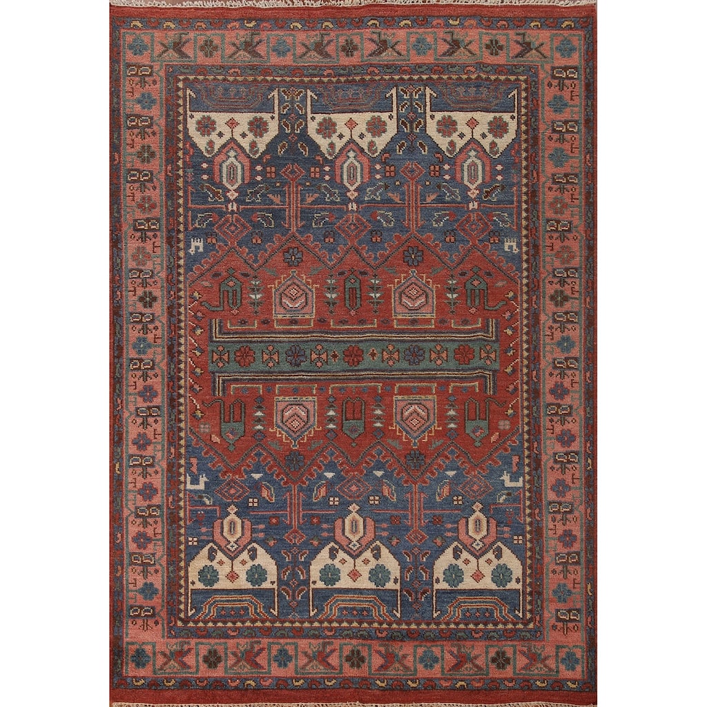 Geometric Orange Sirjan Area Rug Handmade Wool Carpet - 7'9"x 9'9"