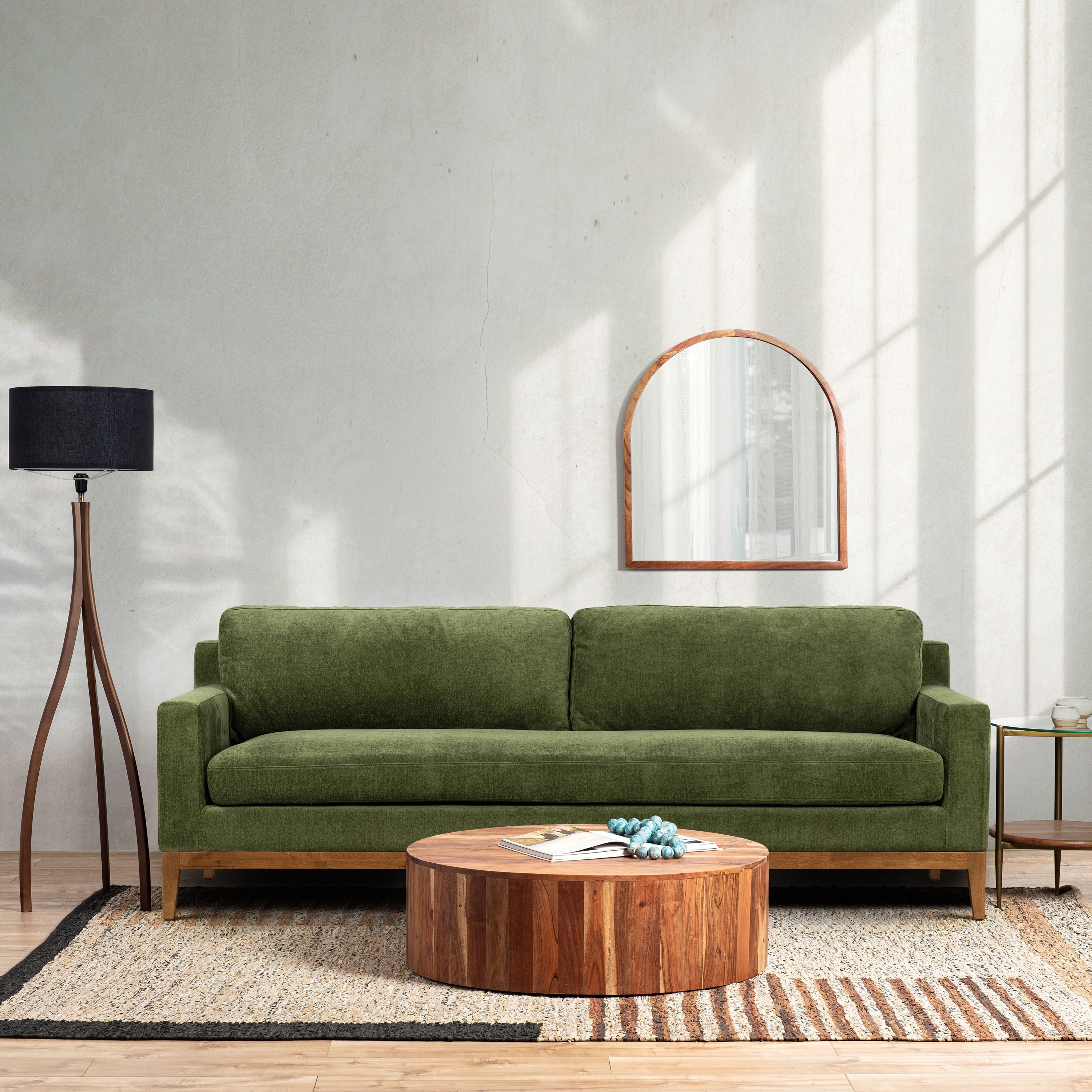 Poly & Bark Zyon 90" Sofa in Distressed Green Velvet