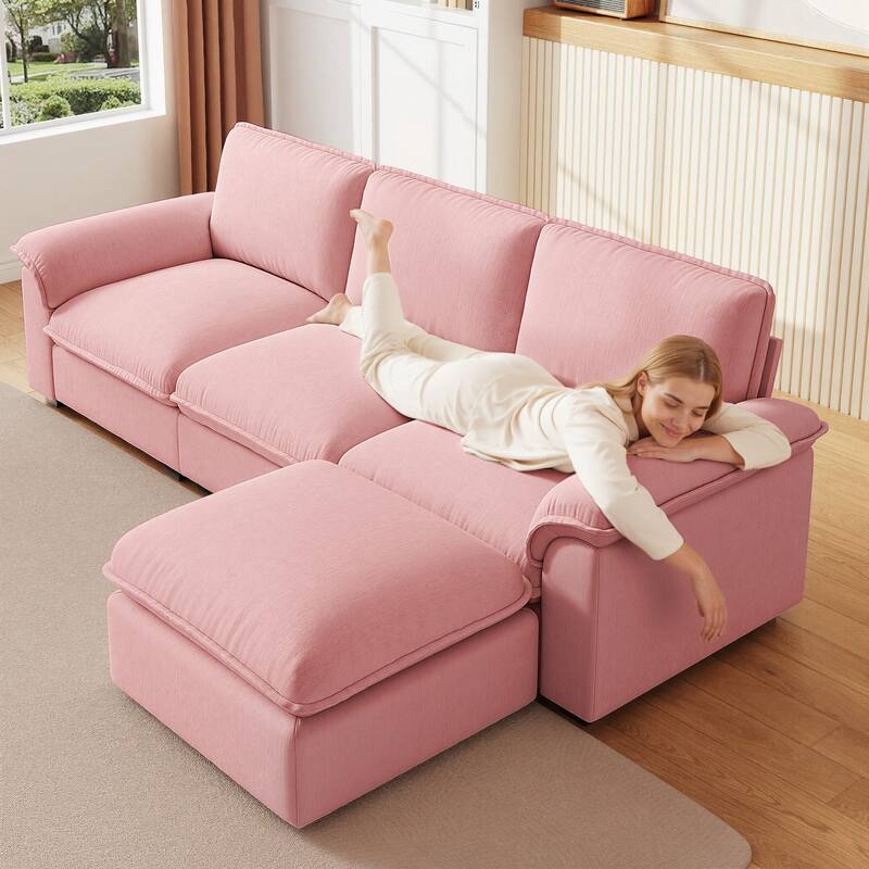 102" L-Shaped Chenille Sectional Sofa with Movable Ottoman