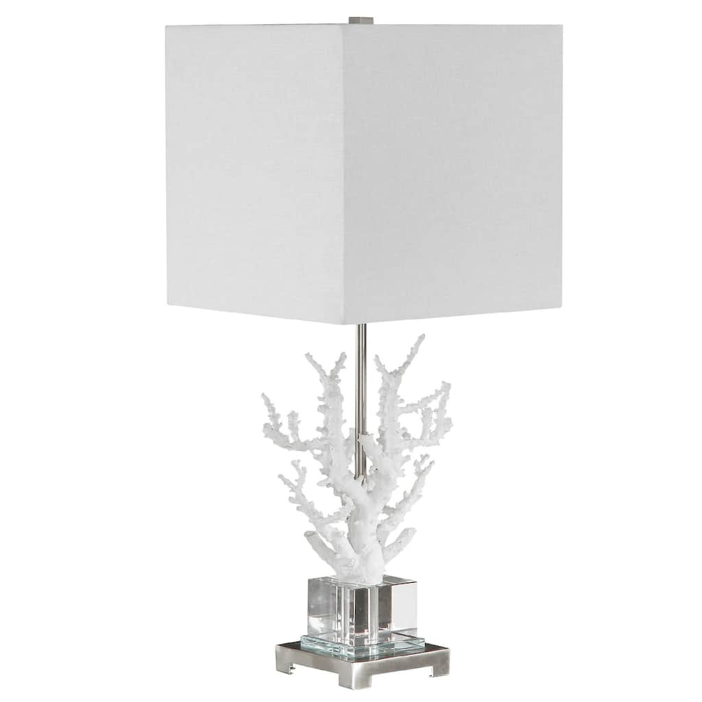 Coral Table Lamp with Hardback Shade - 29" - White and Beige