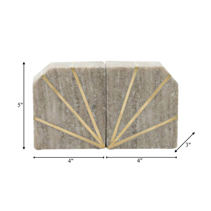Set of 2 Marble Bookends - Contemporary White and Gold Polished Decorative Bookends - Book Display for Home or Office