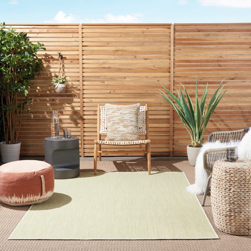 Nourison Courtyard Indoor/Outdoor Modern Geometric Area Rug - 6' x 9' Rectangle - Ivory/Green