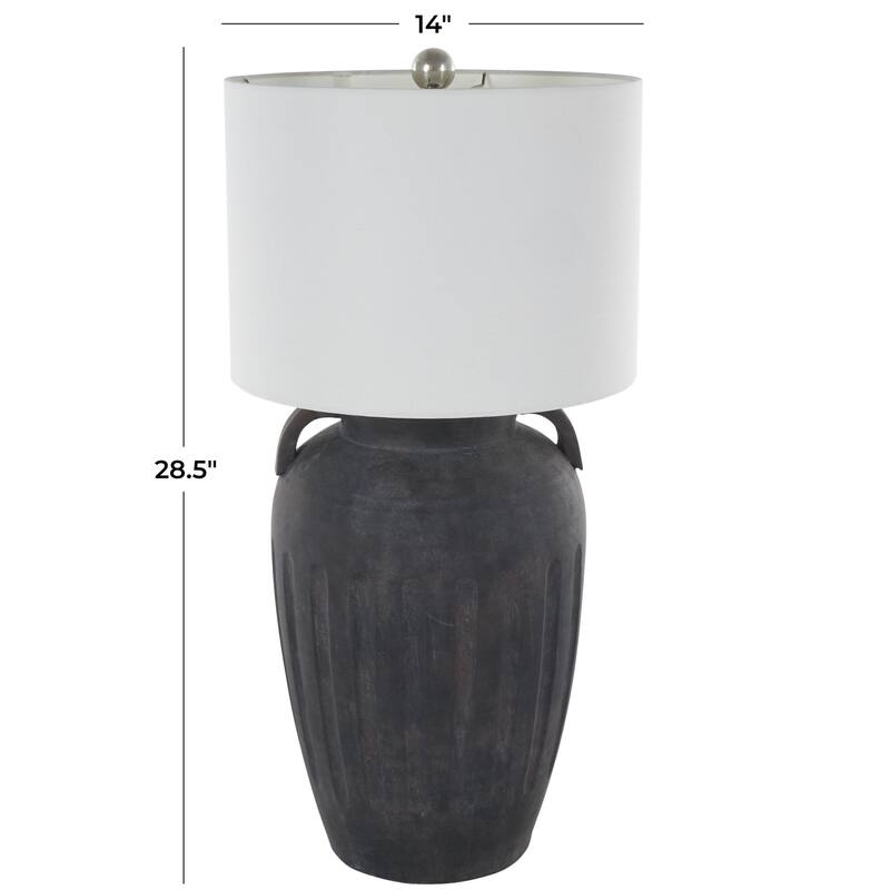 Ceramic Distressed Antique Style Pot Vase Room Table Lamp with Cream Linen Shade - Brown, Black, Cream - Roche River Decor