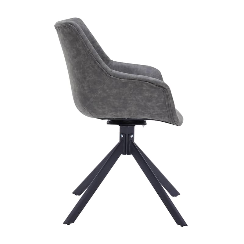 Markley Modern Swivel Dining Chair with Distressed Leather Upholstery, Ergonomic Back, and Black Metal Legs for Home or Office
