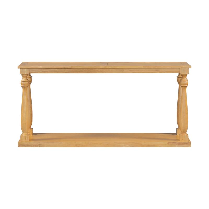 Vintage Wood Grain Console Table with Bottom Shelf and Vase Legs, 63" Narrow Long Entryway Table Living Room Side Table