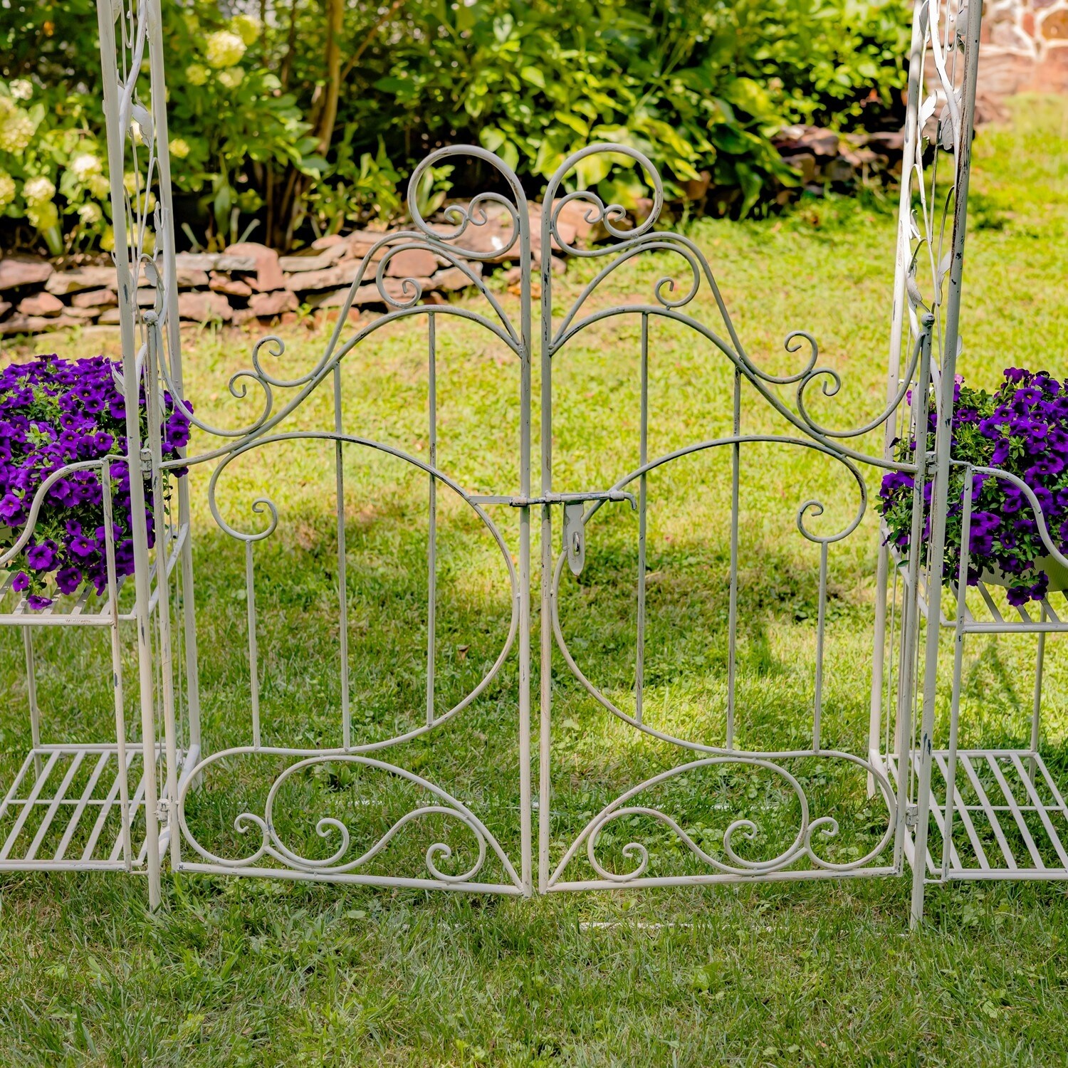 Iron Garden Gate with Side Plant Stands - Overstock - 36021108, image size:1500x1500