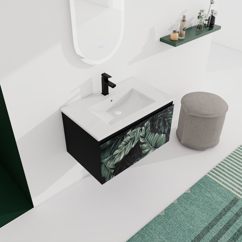 Modern 30'' Wall-Mounted Vanity with Ceramic Sink & Triple Soft-Close Cabinet Doors