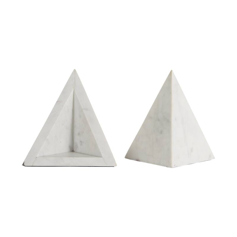 HomeRoots Set of Two White Marble Triangle Decorative Bookends - 7" H x 6" W x 8" D