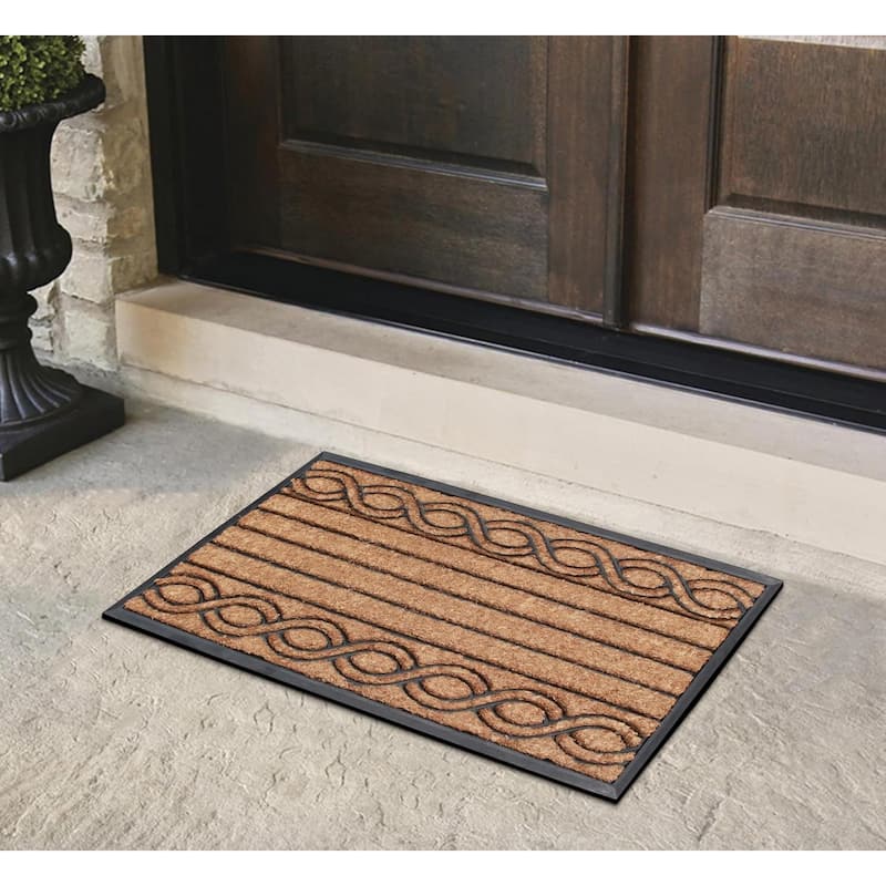 A1HC Rubber and Coir Beautifully Design Twisted Striped Durable Doormat 24"X39", Beige