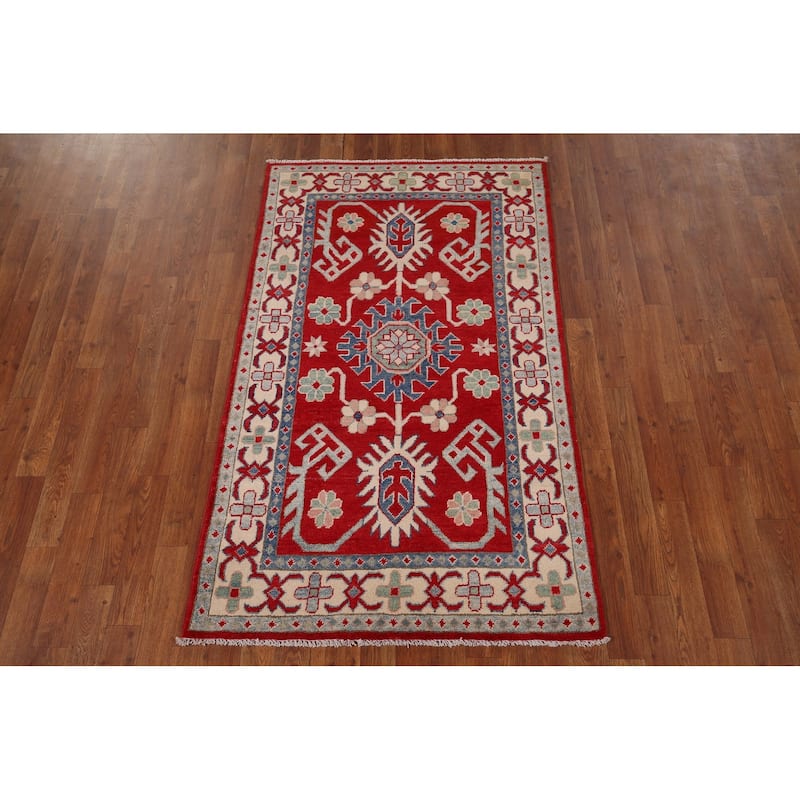 Red Kazak Oriental Foyer Rug Handmade Wool Carpet - 3'3" x 5'5"