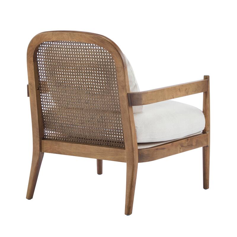 [Set of 2] 26.6" Mid-Century Modern Accent Chair with Light Brown Finish Solid Wood Frame and Rattan Backrest