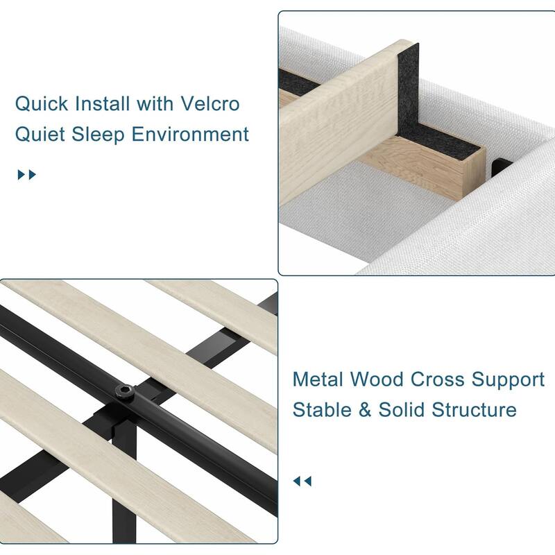VECELO Modern Upholstered Platform Bed with Adjustable Headboard, Dark Blue/ White/ Grey/ Beige Bed Frames