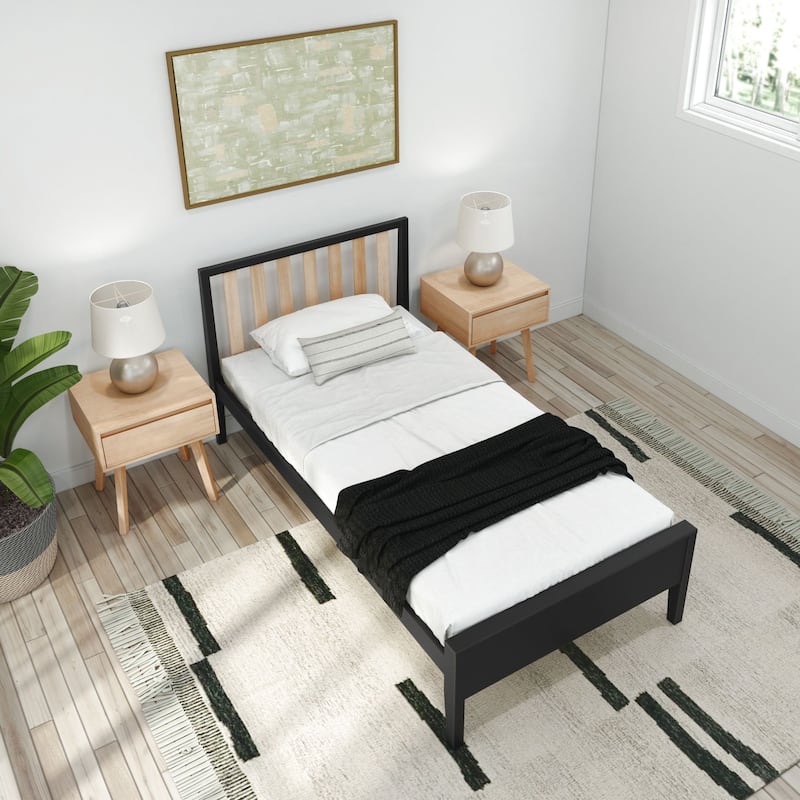 Plank and Beam Scandinavian Twin Size Bed with Slatted Headboard