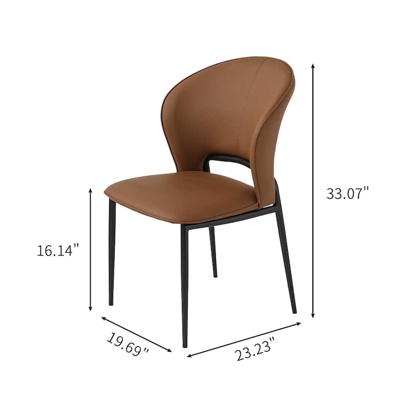 Mid-century Modern Dining Chairs, PU Leather Seat Cushion with Solid Wood Legs Set of 2