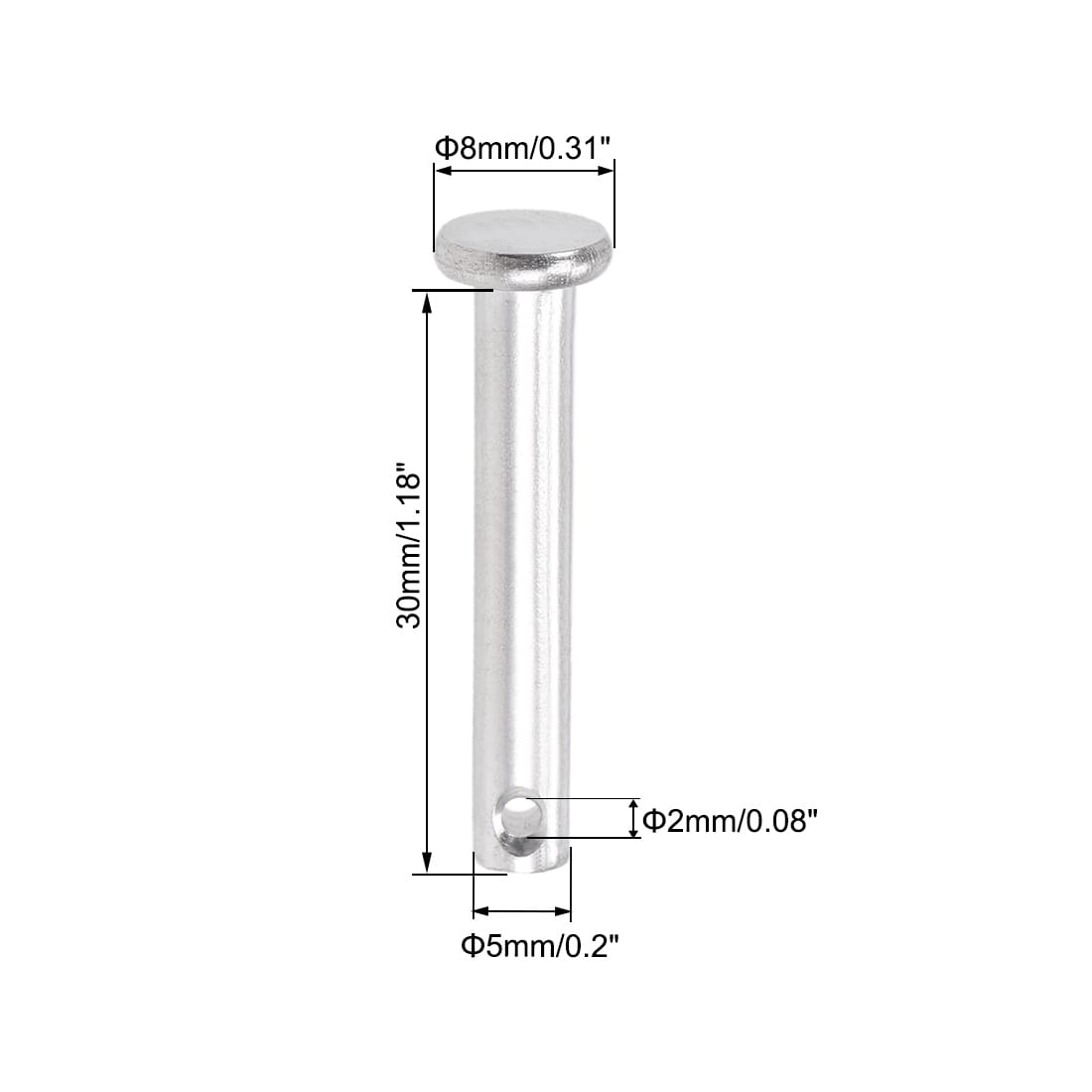 Single Hole Clevis Pins - Flat Head 304 Stainless Steel Link Hinge Pin 20Pcs