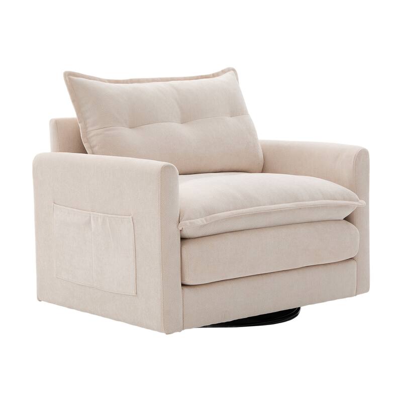 GALDWIN Chenille Upholstered 360°Degree Swivel Mid Century Modern Arm Chair for Living Room