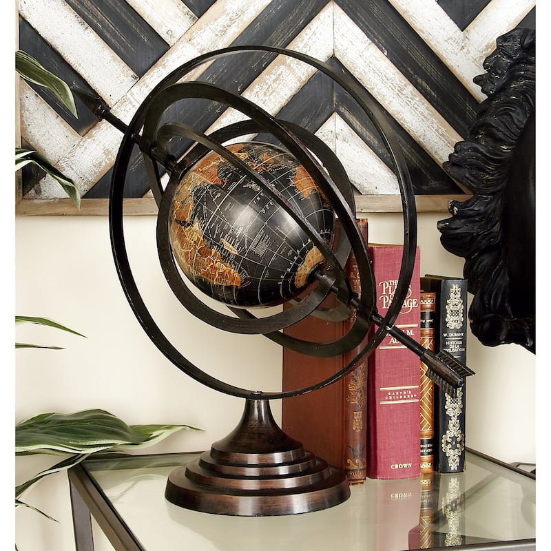 Aluminum Metal Compass Armillary Globe - Black - Roche River Decor - 12"W x 19"L x 17"H