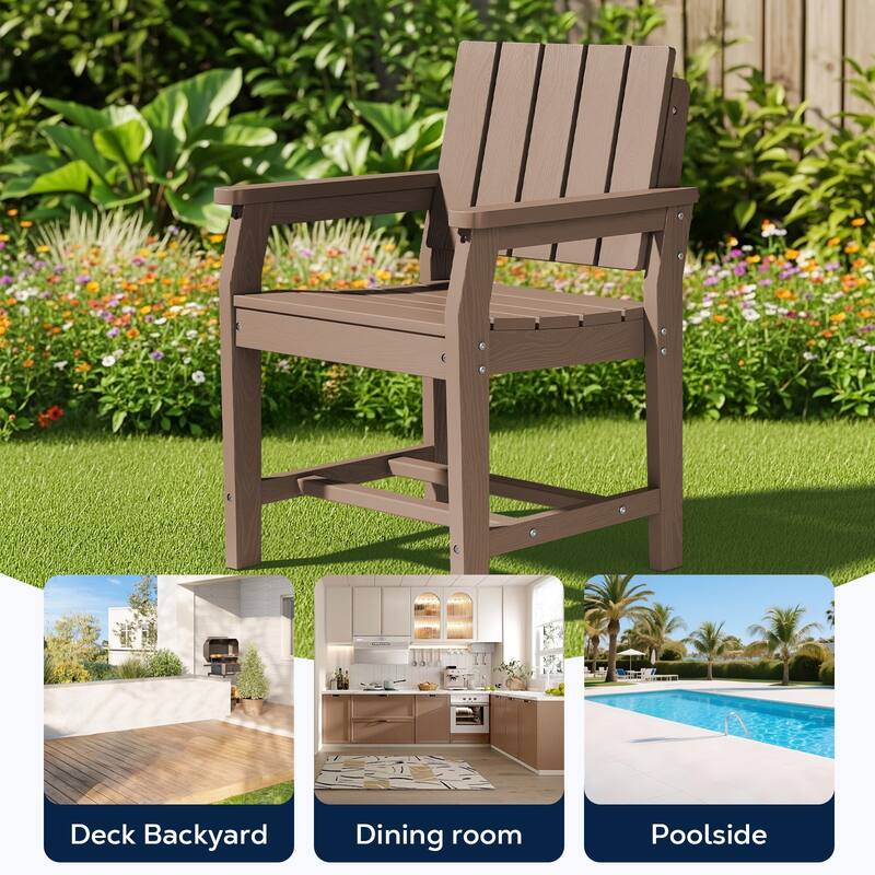 Plastic HDPE Patio Dining Chair with 19.69in Wide Seat Set of 4 - N/A