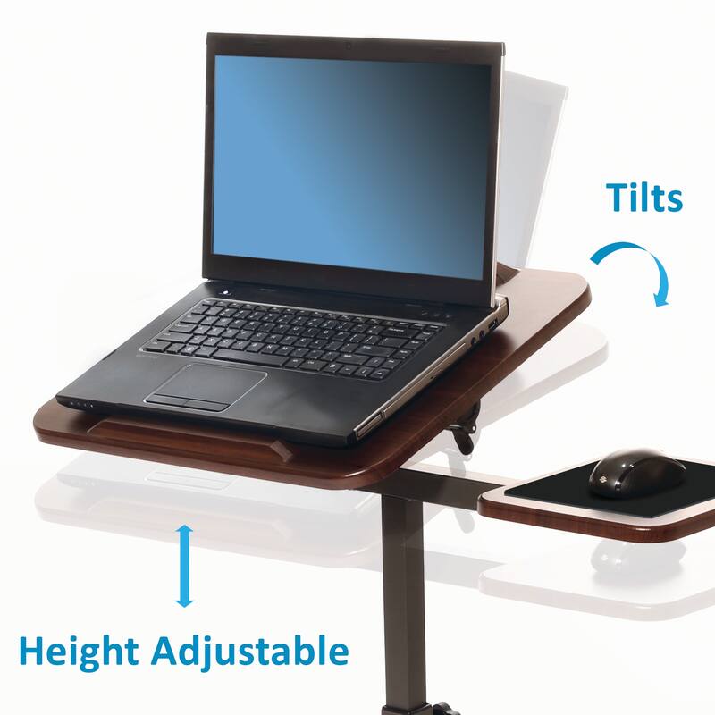 Seville Classics Height Adjustable Tilting Mobile Laptop Desk Cart with Mouse Pad Table, Black