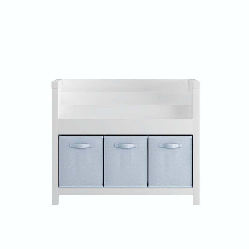 Kids 3-Tier Front-Facing Bookshelf with 3 Fabric Bins - Wooden Toddler Bookcase