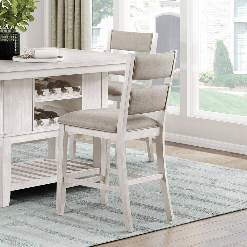 5pc Counter Height Dining Set Antique White Finish Table with Storage Drawers Wine-Rack Shelves 4x Chairs