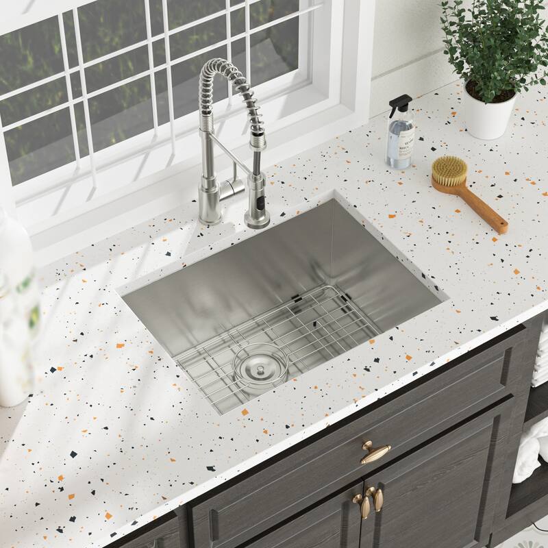 24 Inch Undermount Single Bowl 16 Gauge Stainless Steel Kitchen Sink in Brushed Nickel - 24'' x 18'' x 12''