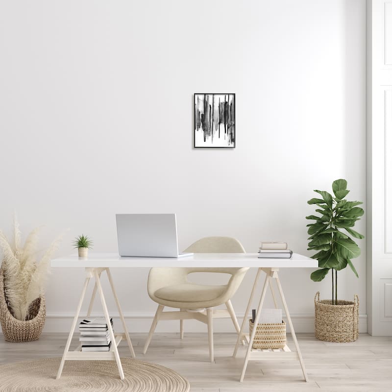 Stupell Vertical Black Ink Strokes Abstract Watercolor Over White Framed Wall Art
