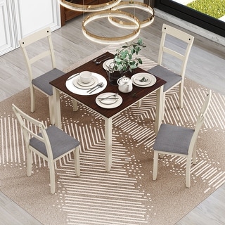 5-Piece Kitchen Dining Table Set, Wood Rectangular Table with 4 Chairs ...