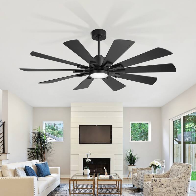 62/72-Inch Reversible 10-Blade Large Ceiling Fan with Light and Remote
