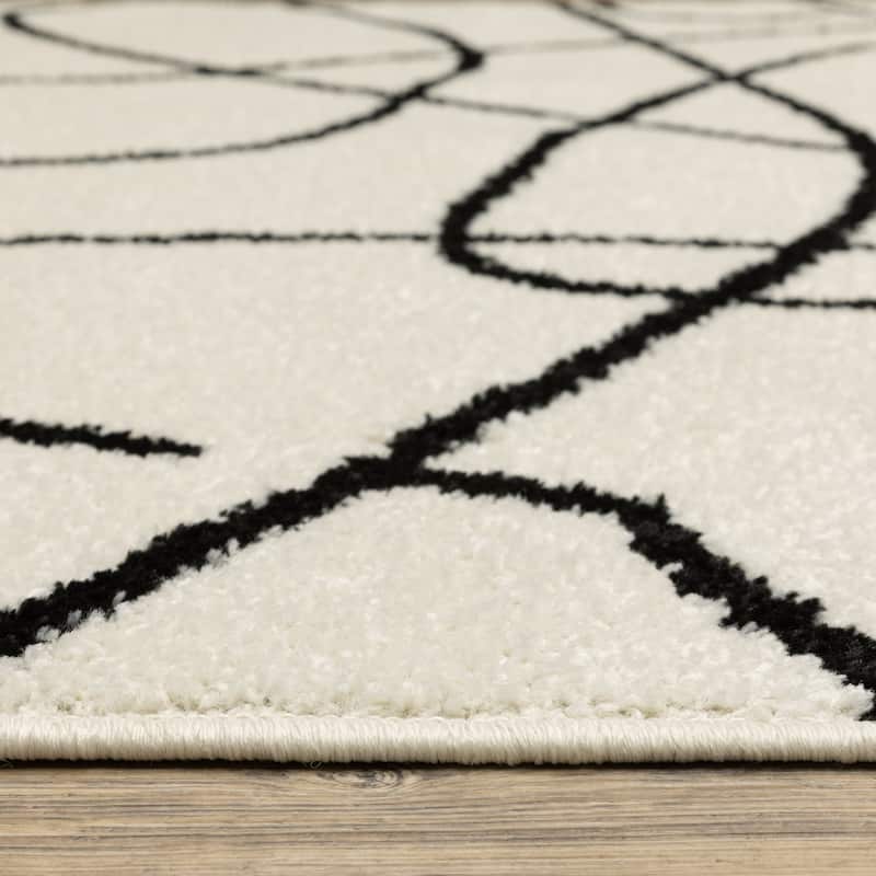 Quartz Mid-Century Abstract Lines Beige/ Black Area Rug
