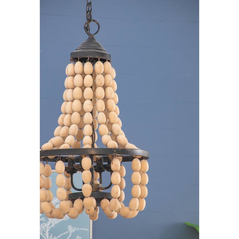 D18.9x33.1" Large Beaded 4-Light Chandelier, Vintage Style Hanging Light Fixture, Bulb Not Included