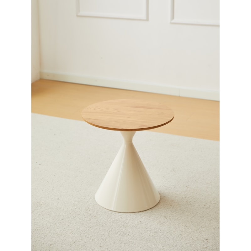 Round coffee table white+wood
