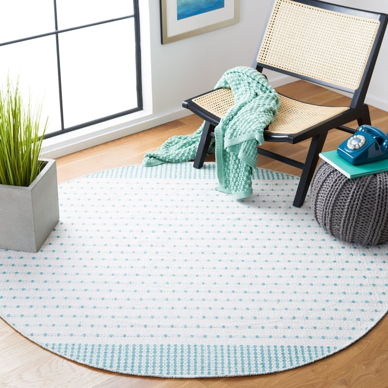 SAFAVIEH Handmade Flatweave Montauk Helena Cotton Rug - 6' Round - Aqua/Ivory
