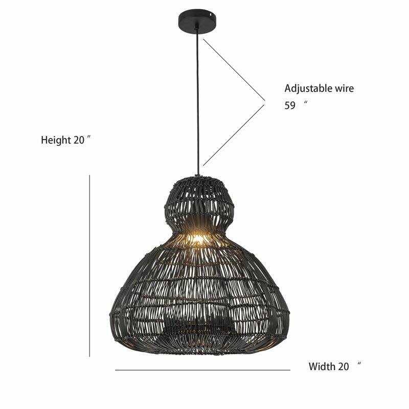 Ciel 1-Light Wicker Outdoor Pendant Light, Coastal Boho Style Scalloped- Handwoven