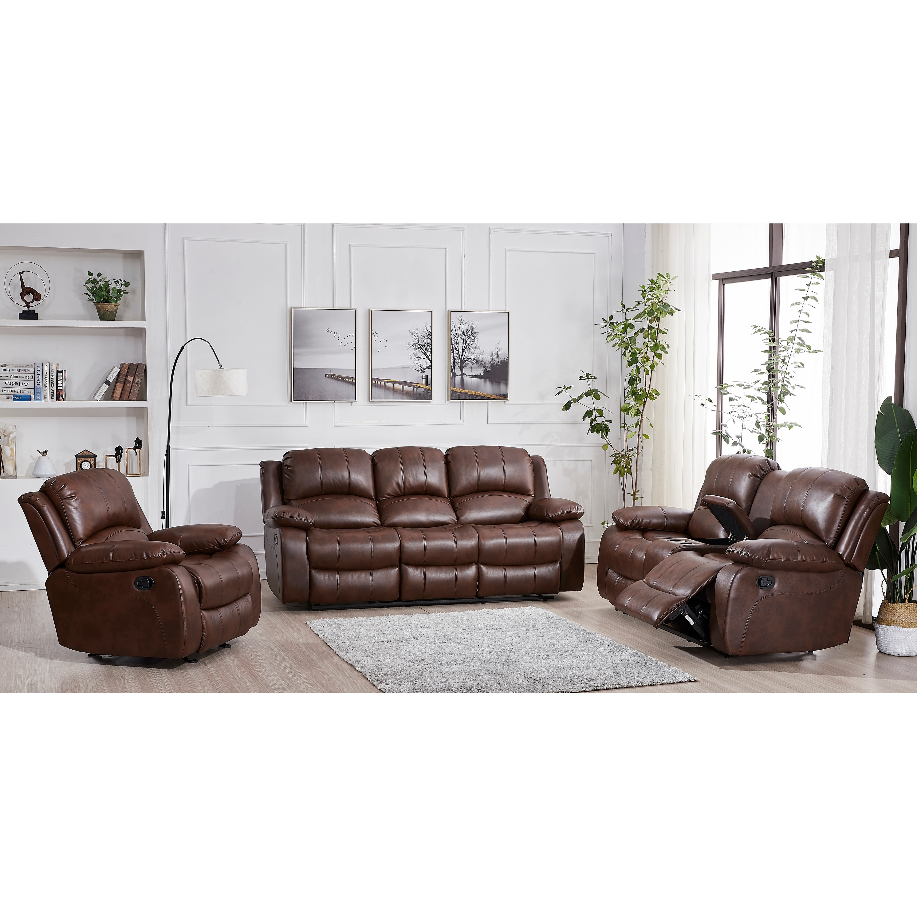 3 piece leather reclining living room set sales